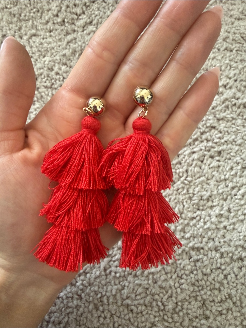 Vibrant Red Tiered Tassel Earrings